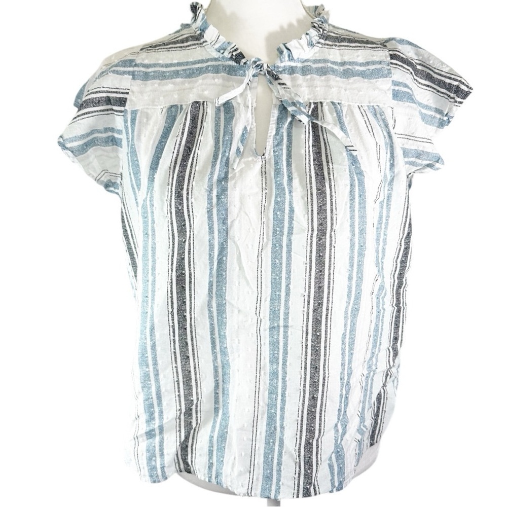 🌸Studio B- Blue/White Stripe 100% Cotton Breathable Tunic- Size L